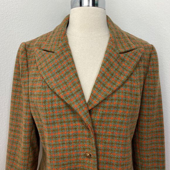 Vintage 60s Womans Wool Blazer Jacket Medium Herringbone Lined Academia Preppy - Picture 3 of 15